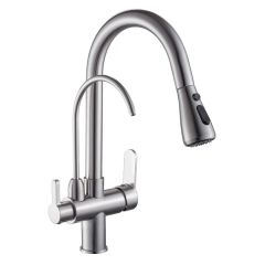 Wanfan Luxury Pull Down Kitchen Triple Faucet for Hot, Cold & RO Filtered Water | Brushed Nickel Finish